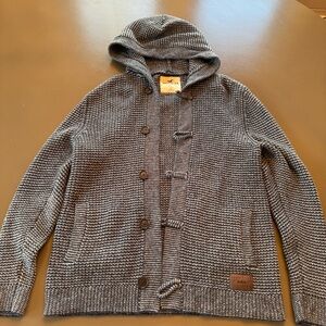 Vintage Mens Hollister Black & White Hooded Chunky Cardigan